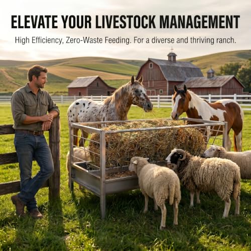 99 Gallon Galvanized Goat Feeder, Weather Resistant Goat Feeder with Hay and Grain Feeder，Ground Livestock Feeder for Goats Sheep Calves