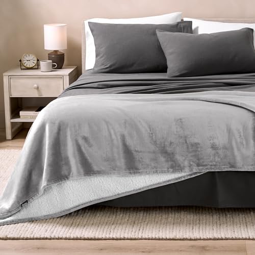 Bare Home Sherpa Fleece Blanket (Throw, Light Grey) - color: 07 - Light Grey, size: Throw/Travel