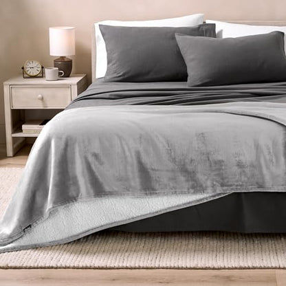 Bare Home Sherpa Fleece Blanket (Throw, Light Grey) - color: 07 - Light Grey, size: Throw/Travel