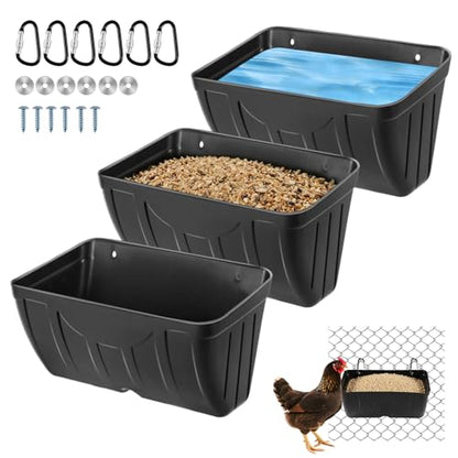 Chicken Feeder Waterer,Hanging Goat Feeders,5 Quart*3 Pack,Feeder Trough for Sheep Duck Poultry Dog, Fence Feeder Trough Livestock Feeding Container, Chicken Coop Accessories,Black - color: 3 Pack Black