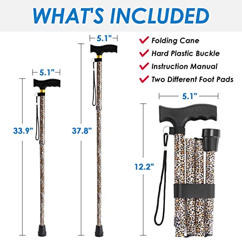 Walking Cane PANZHENG Cane for Man/Woman | Mobility & Daily Living Aids | 5-Level Height Adjustable Walking Stick | Comfortable Plastic T-Handle Portable Walking Stick Folding Cane - color: Cane-Leopard grain