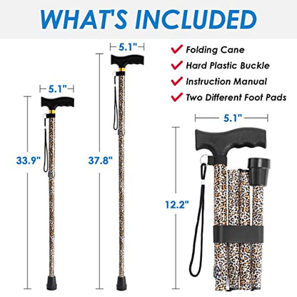Walking Cane PANZHENG Cane for Man/Woman | Mobility & Daily Living Aids | 5-Level Height Adjustable Walking Stick | Comfortable Plastic T-Handle Portable Walking Stick Folding Cane - color: Cane-Leopard grain