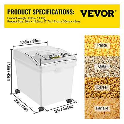 VEVOR Ingredient Bin, 10.5 Gallons Capacity Ingredient Storage Bin, PP Material Flour Bins On Wheels, White Shelf Ingredient Bin with Scoop and Sliding Lid, Commercial Storage Bins 3 Pcs/Set - size: 10.5 Gallon (3 Set)
