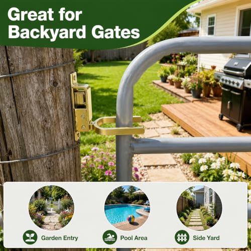 Instant Locking Gate Latch, Heavy-Duty Automatic Spring Lock, Rust-Resistant Steel, One-Hand Operation, Easy Install for Wood, Metal, and Pipe Gates, Farm, Ranch, Backyard (1PCS)