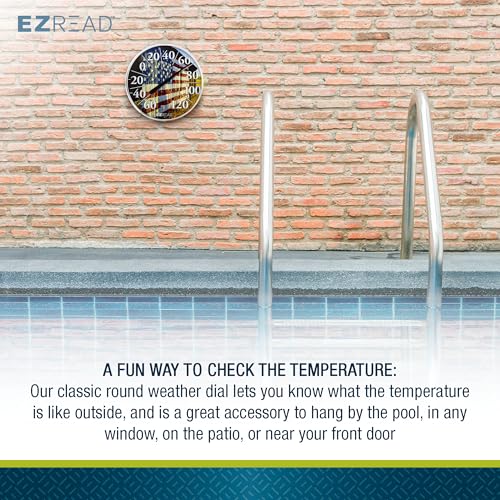 EZREAD Hanging Dial Thermometer 840-1232 Weather Thermometers for Indoor and Outdoor Use, Large 12.5 Inch Diameter, Easy to Read Numbers, American Flag on Barn - color: USA Barn