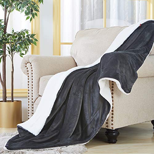 SOCHOW Sherpa Fleece Throw Blanket, Reversible Super Soft Luxurious Plush Blanket Twin Size, Dark Grey - color: Dark Grey, size: 60"×80"