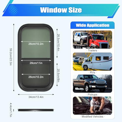 RV Window, 22" X 12" Universal RV Window Vertical Slide W/Trim Ring, Vertical Sliding Glass Window with Screen Window for Cargo, Horse Trailer, Marine Camper Window Replacement (12”x22”) - size: 12”x22”