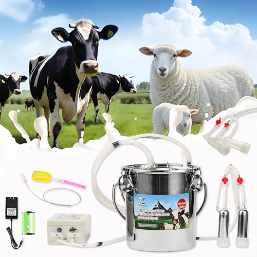 Upgrade 2-in-1 Goats and Cows Milking Machine, 0.8Gal/3L Food-Grade Stainless Steel Bucket with 5200mAh Built-in Rechargeable Battery, 4 Teat Cups, Cordless Pulsation Vaccum Electric Milking Machine - size: 3L