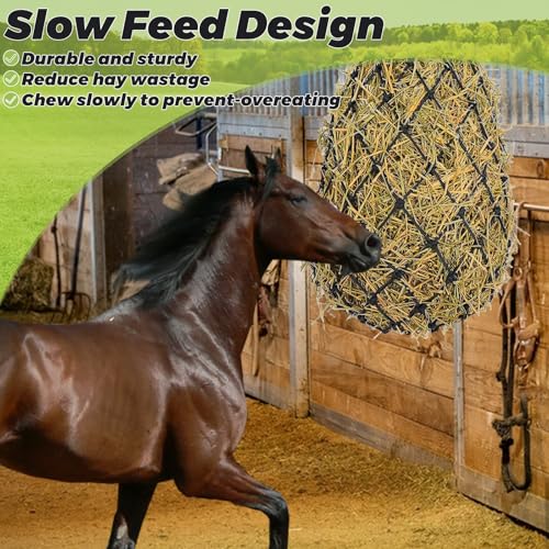 LANIAKEA 4PCS 40" Hay Net for Horses Slow Feed Hay Bag Feeder Horses Goat Sheep (2.36'' Holes) Adjustable Travel Feeder for Trailer and Stall