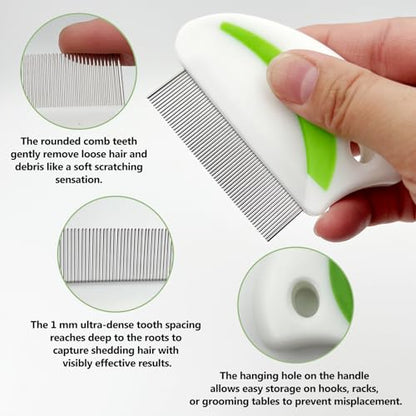 4-Piece Flea & Lice Grooming Comb Set for Dogs and Cats, Stainless Steel Rounded-Tooth Pet Combs with Ergonomic Handle