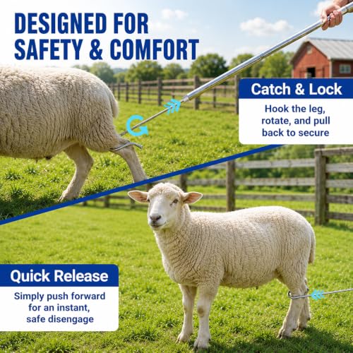 Goat Sheep Catcher Hook, Adjustable (31–78″) Shepherd’s Crook Pole