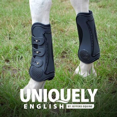 Jeffers Uniquely English Open Front Tendon for Horses, Pair, Medium - Ventilated Neoprene Horse Leg Protection for Tendons & High Impact Support, Jumping & Competition Riding Equine Boots - Black
