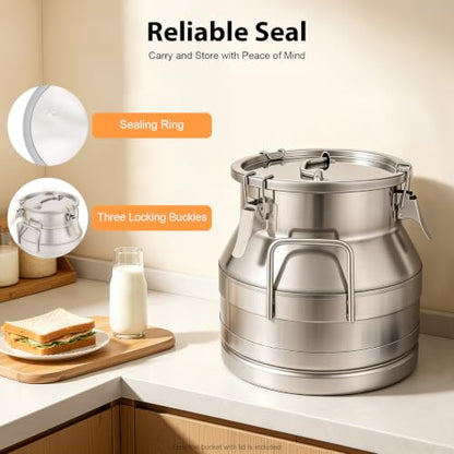 12L/ 3.17 Gallon Seamless Stainless Steel Milk Can with Lid - size: 12L