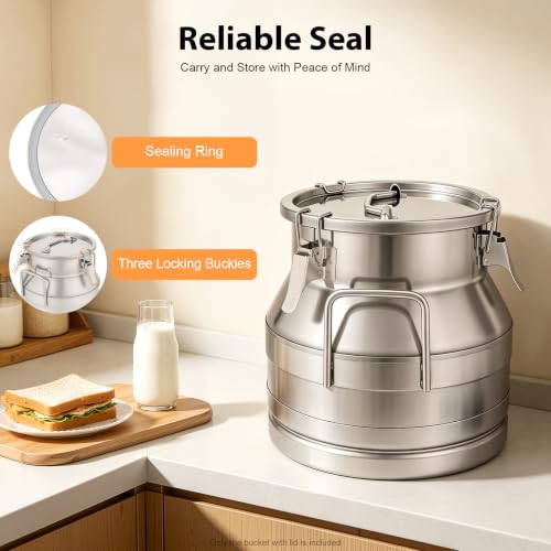 12L/ 3.17 Gallon Seamless Stainless Steel Milk Can with Lid - size: 12L