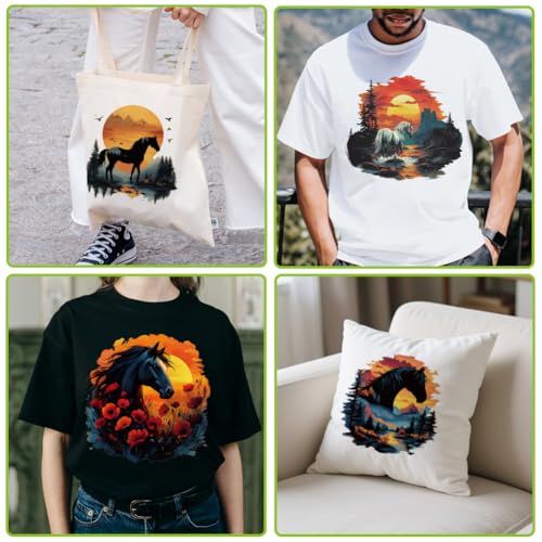 arricraft 9 Sheets Horse Sunset Scenery Iron on Decals Patches, Sunset Birds Forests Streams and Other Patterns Transfer Stickers PET Washable Patches for DIY Clothes Decor, 9.05 inch(23cm) Long - style: Horse Sunset Scenery Theme