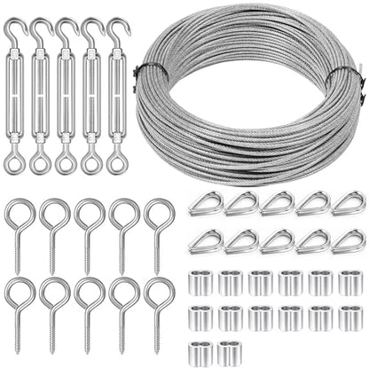 Dpyrrhic Turnbuckles for Cables Wires, 100Ft 1/16 Inch Stainless Steel Vinyl Coated Wire Trellis Kit,M5 Turnbuckle Tension Kit for Cable Railing Clothesline DIY Balustrades,String Lights Hanging - size: 100Ft