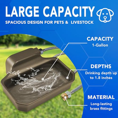 PETTEN Auto Fill Dog Water Bowl, Outdoor 1Gal/3.75L Automatic Dispenser - color: Brown