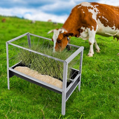 Large Capacity Feed Trough, 40" Long Livestock Hay Feeder Heavy Duty 2-in-1 Pasture Hay Feeder Heavy Duty Steel for Sheep Farms Sheds