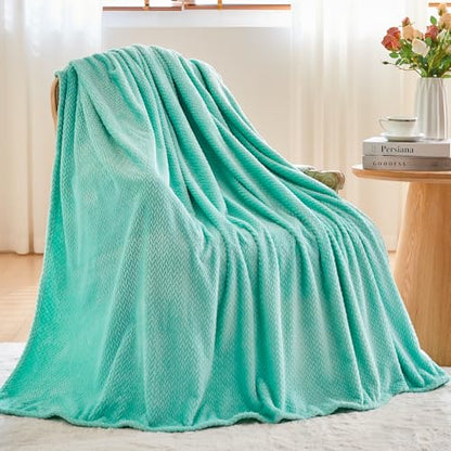 NEWCOSPLAY Fleece Leaves Pattern Throw Blanket, Aqua, 50"x60" - color: Aqua, size: Throw(50"x60")