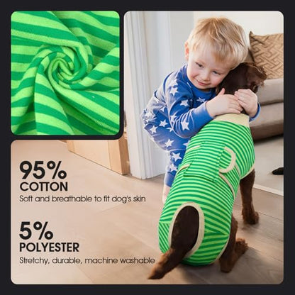 FUAMEY Dog Recovery Suit Male,Dogs Surgery Neuter Suits Puppy Spay Shirts for Female Protect Dog's Skin Anti Licking Abdominal Wounds Doggie Onesie Pet Bodysuit Alternative to Cone Green Stripes XS - color: Green Stripes, size: Xs(back:8.3-11.4in,wt:4-7lb