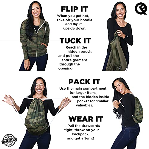Quikflip 2-in-1 Reversible Backpack Hoodie (As Seen on SHARK TANK) Unisex Full-Zip Hero Hoodie Lite - color: Camo, size: Large