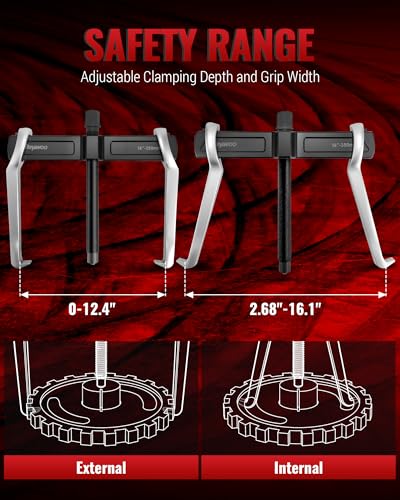 Reywoo 14" 2-Jaw Gear Puller for External (12.4" Max) & Internal (16.1" Max) Pulling, Heavy-Duty Bearing, Flywheel, Pulley and Gear Remover Tool, Adjustable CR-V Steel - size: Max External 12.4"