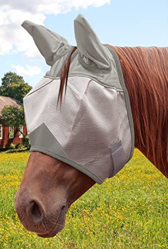 ECP Equine Comfort Products Horse Fly Mask with Ears, UV Protection, Bug Shield, Adjustable Strap, Breathable Micro Mesh, Reinforced Eye Darts, Lightweight Fit, Gray - color: Gray