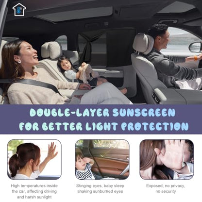 Ohleats 1 Pack Car Window Shade, Strong Magnetic Double Layer Side Window Curtain for Heat/UV Protection, Universal Vehicle Sunshades Window Cover for Baby & Kids (Black)