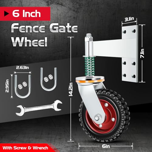6 Inch Heavy Duty Fence Gate Wheel 500lb Capacity for Metal Tube Gates | 360 Degree Rotation Spring Loaded Caster Includes Screws and Screwdriver Durable Wheel for Smooth Gate Operation (Silver) - size: 6INCH SILVER