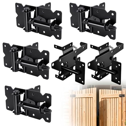 Self Closing Gate Hinge and Latch Kit for Vinyl & Wood Fence Gates, Heavy Duty Gate Hardware Kit with Self Locking Latch, Adjustable Hinges, Installation Screws Included, 2 Latches & 4 Hinges - size: 3.9'4'(L)x