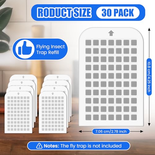 Qualirey 30 Pack Flying Insect Trap Refill Sticky Card Plug Refill Replacement, 1:1 Size