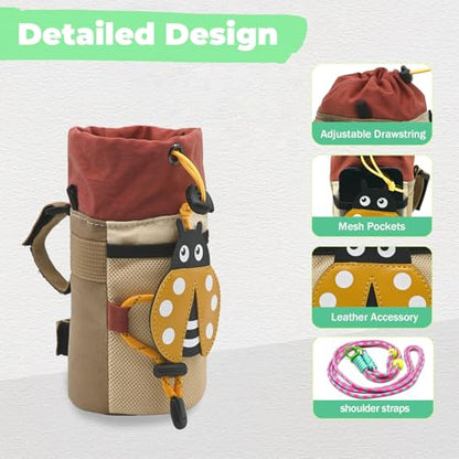 Cute Animals Bike Water Bottle Holder with Shoulder Straps, Universal Cycling Bicycle Drink Cup Cage for Kid's, Cruiser, Scooter, MTB, Road Bike (Beetles) - color: Beetles