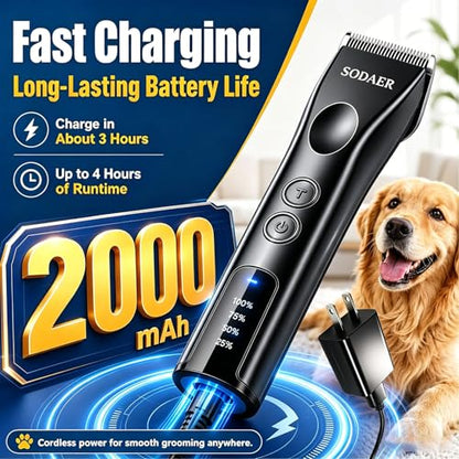 Professional Dog Grooming Clippers, Cordless Pet Hair Clipper - color: Black