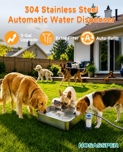 3 Gallon Automatic Dog Water Dispenser 304 Stainless Steel Auto-Fill | 3 Gallon auto water feeder, 304 stainless steel bowl with float valve for pets & poultry indoor outdoor use