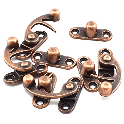 Antique Right Hook Hasp Latch Retro Swing Horn Lock | Clasp with Mounting Screws, Zinc Alloy - 4PCS 1.14" x 1.3" Red Bronze Tone - color: Red Bronze