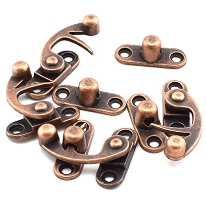 Antique Right Hook Hasp Latch Retro Swing Horn Lock | Clasp with Mounting Screws, Zinc Alloy - 4PCS 1.14" x 1.3" Red Bronze Tone - color: Red Bronze