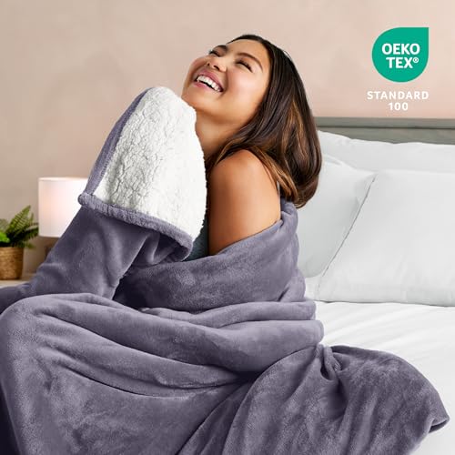 Bare Home Sherpa Fleece Blanket (Twin/Twin XL, Dusty Purple) | Reversible Blanket for Bed, Sofa, and Couch, Warm & Lightweight, Fluffy & Soft - color: 18 - Dusty Purple, size: Twin/Twin XL