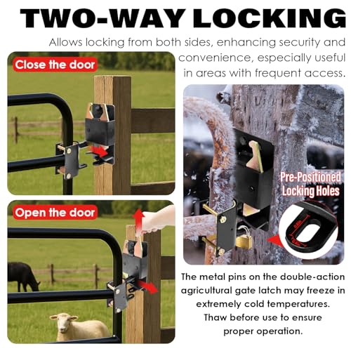 Heavy Duty 2 Way Farm Gate Latch, 2 Way Gate Latch, Suitable for Farms, Pastures, and Ranches