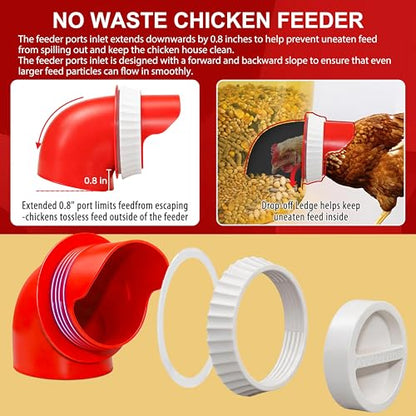 Automatic Chicken Feeder No Waste - 40lb 6 Ports Large Capacity Metal Poultry Feeder with Legs and Lids - Galvanized Chicken Feeder for Hen Coop