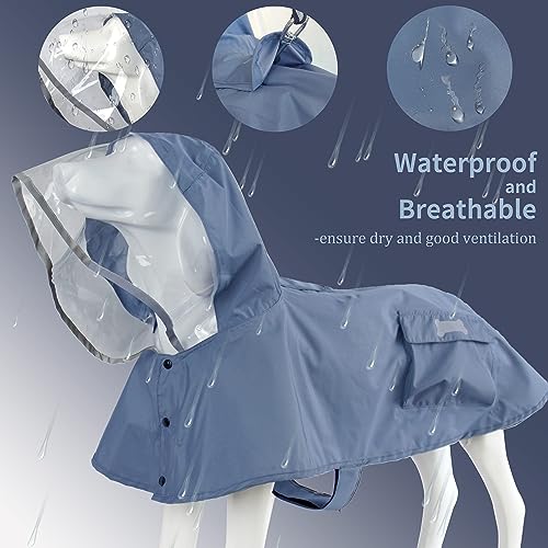 Waterproof Dog Raincoat, Adjustable Reflective Lightweight Pet Rain Clothes with Poncho Hood(X-Small, Blue&Grey) - color: Blue&Grey, size: X-Small(4-9lb)