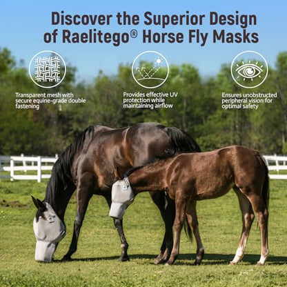 Raelitego Horse Fly Mask with Ears no Nose, Breathable Mesh UV Protect (S) - size: S