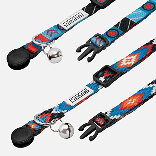 Tribal Aztec Cat Collar 2-Pack, Breakaway with Bell - color: Blue Ethnic & Aztec