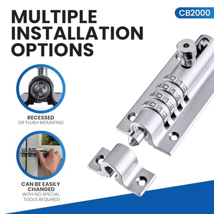 CB2000-CHR 4-Dial Combination Sliding Bolt Latch with Chrome Finish - color: Chrome