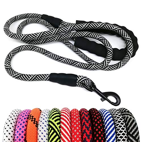 MayPaw Heavy Duty Rope Dog Leash, 3/4/6/7/8/10/12/15/20/30FT Nylon Pet Leash, Soft Padded Handle Thick Lead Leashes for Large Medium Dogs (Black, 1/2" * 8') - color: black, size: 1/2" * 8'