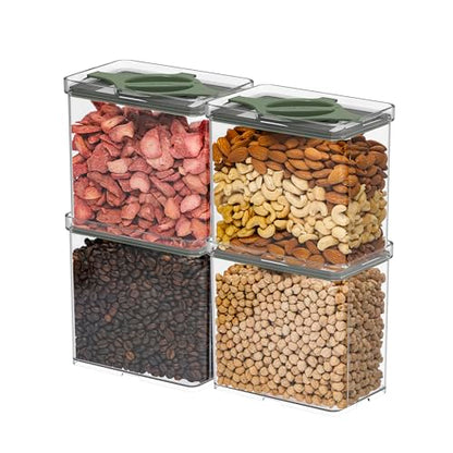 4-Pack Airtight Pantry Containers, 1.9 QT / 1.8 L Clear Food Storage Jars with Leakproof Twist-Lock Lids, Detachable Lid for Easy Cleaning, Cereal, Pasta, Rice, Oats, Snack Storage- Green - color: Green