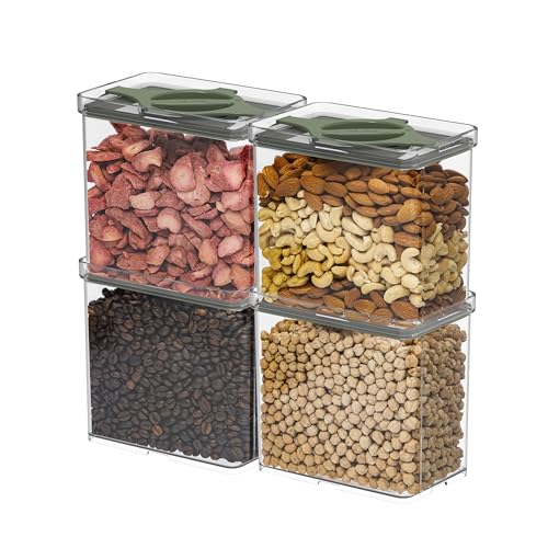 4-Pack Airtight Pantry Containers, 1.9 QT / 1.8 L Clear Food Storage Jars with Leakproof Twist-Lock Lids, Detachable Lid for Easy Cleaning, Cereal, Pasta, Rice, Oats, Snack Storage- Green - color: Green