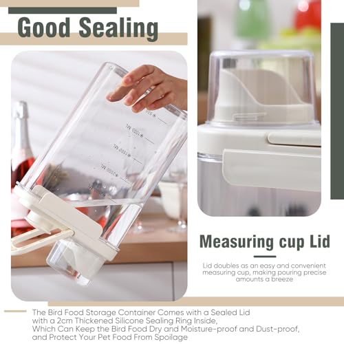 Maxdot 2 Pcs Bird Food Storage Container, Bird Seed Container with Lids Airtight Cup Pet Parrot Food Storage 1.7 Qt & 3 Qt Measuring Containers Easy Pour Spouts for Macaws African Cockatoos (Beige) - color: Beige