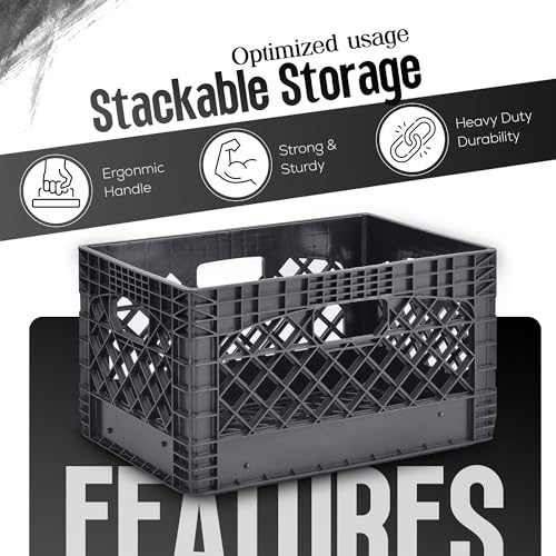 Juggernaut 6 Pack 24 Quart Storage Crate, Milk Crate Plastic Basket - color: Black, size: 24 Quart, 6-Pack