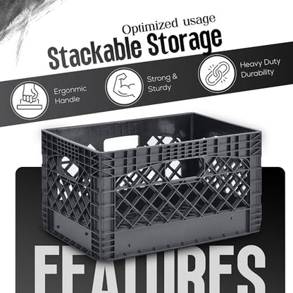 Juggernaut 6 Pack 24 Quart Storage Crate, Milk Crate Plastic Basket - color: Black, size: 24 Quart, 6-Pack