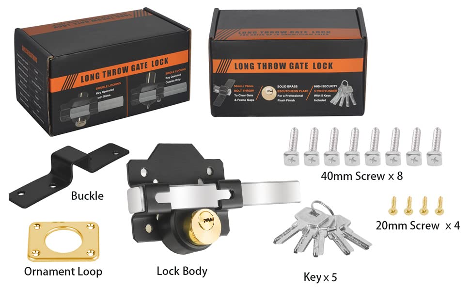 Barn Door Lock, 2", Fence Gate Lock, Double Sided Gate Latch, Shed Door Lock for Wooden Garage Vinyl Metal Gate with 5 Keys, for Right & Left Door - size: 2 inches